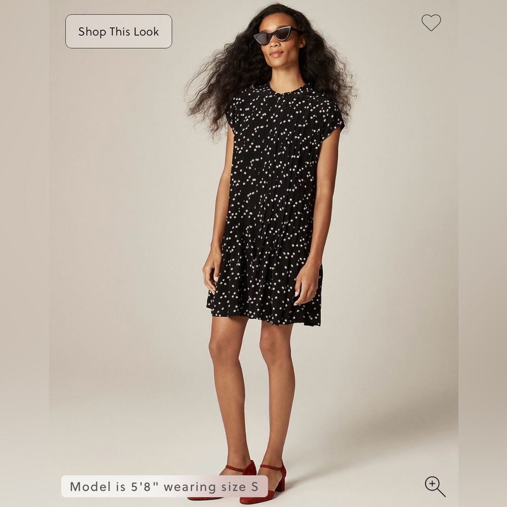 J. Crew Pintuck Shift Dress in Midnight Floral Print (Black Ditsy) Size M. NWT